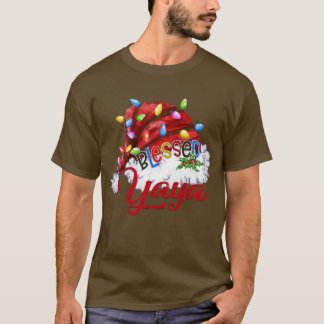 Womens Womens Blessed Yaya Santa Hat  Xmas Light  T-Shirt