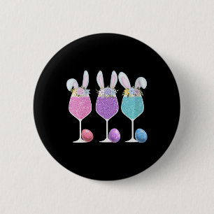 Womens Women's Easter Wine Gles With Bunny Ears An 2 Inch Round Button