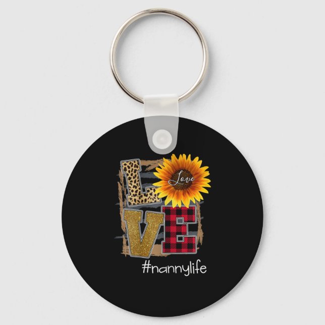 Womens Womens Love Nannylife Sunflower Leopard  Keychain (Front)