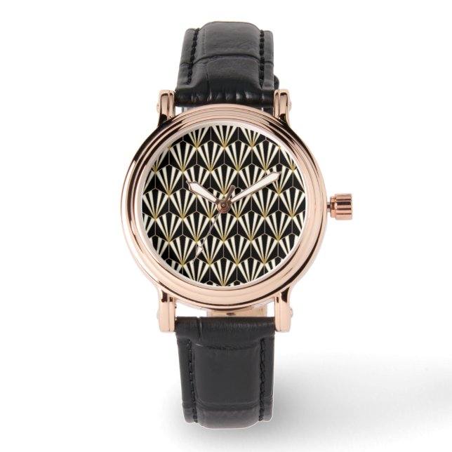 Women's Wrist Watches - Art Deco Fan Design B/W/G (Front)