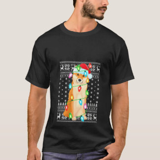 Womens Xmas Lighting Santa Hat Ugly Shiba Inu Chri T-Shirt