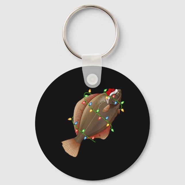 Womens Xmas Lights Santa Hat Flounder Fish Christm Keychain (Front)