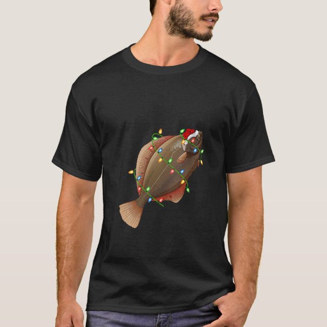 Womens Xmas Lights Santa Hat Flounder Fish Christm T-Shirt (Front)