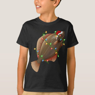 Womens Xmas Lights Santa Hat Flounder Fish Christm T-Shirt