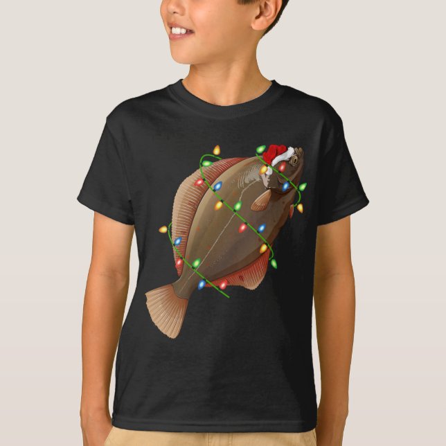 Womens Xmas Lights Santa Hat Flounder Fish Christm T-Shirt (Front)