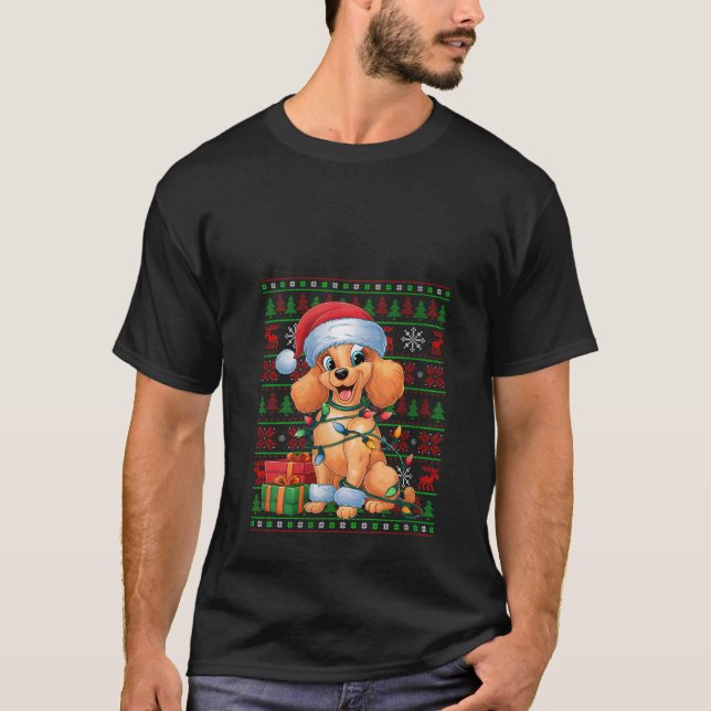 Womens Xmas Lights Ugly Santa Hat Toy Poodle Dog C T-Shirt (Front)