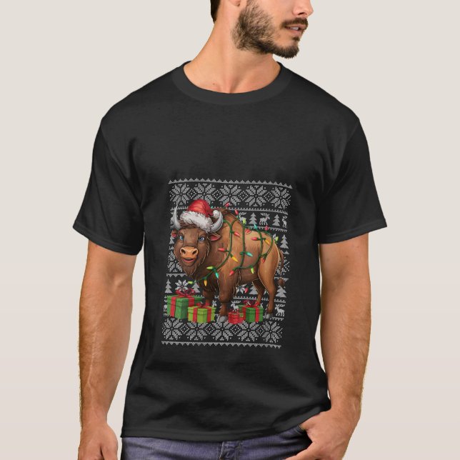 Womens Xmas Sweater Style Ugly Santa Hat Bison Chr (Front)