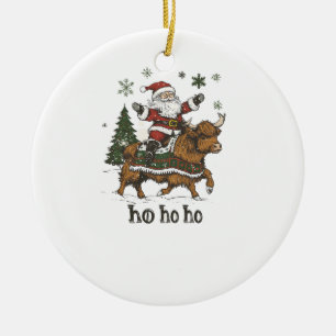 Womens Xmas Tree Lighting Santa Riding Highland Co Ceramic Ornament