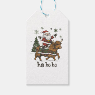 Womens Xmas Tree Lighting Santa Riding Highland Co Gift Tags