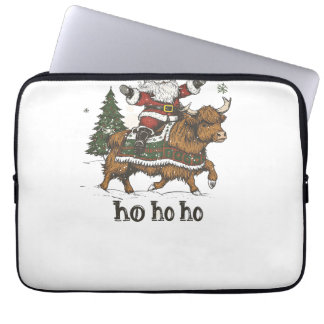 Womens Xmas Tree Lighting Santa Riding Highland Co Laptop Sleeve