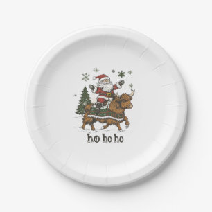 Womens Xmas Tree Lighting Santa Riding Highland Co Paper Plate