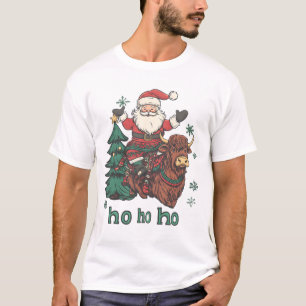 Womens Xmas Tree Lighting Santa Riding Highland Co T-Shirt