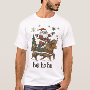 Womens Xmas Tree Lighting Santa Riding Highland Co T-Shirt