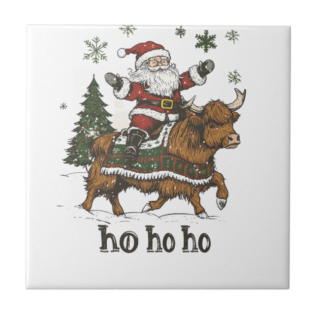 Womens Xmas Tree Lighting Santa Riding Highland Co Tile (Front)