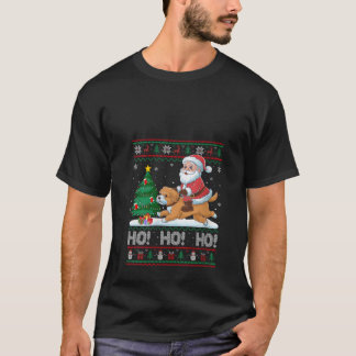 Womens Xmas Tree Lighting Santa Riding Maltipoo Do T-Shirt