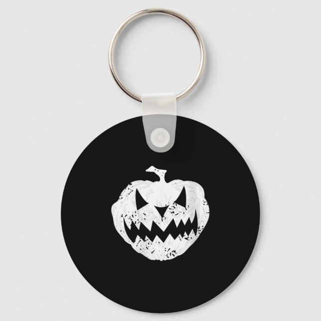 Womens Y Pumpkin Face Distressed Dark Light Hallow Keychain (Front)