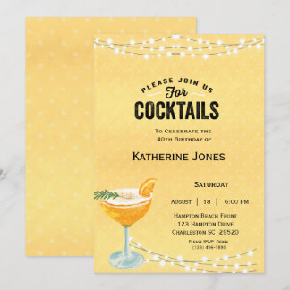 Women's Yellow 40th Birthday Cocktail Party  Invitation