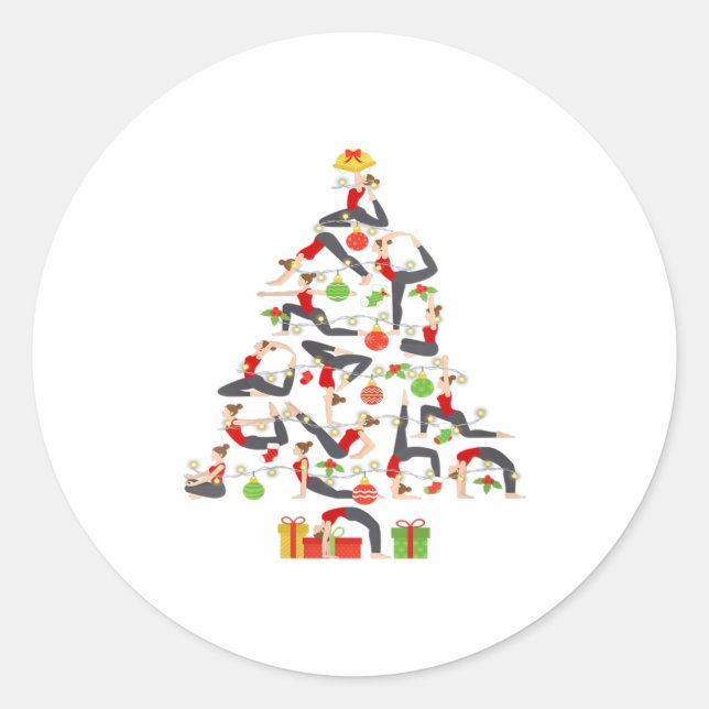 Womens Yoga Christmas Tree Gymnastic Classic Round Sticker (Front)