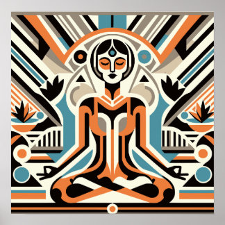 Women's Yoga Meditation Art Deco Workout Poster