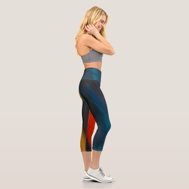Women's Yoga Set with Artistic Brushstroke Design  Capri Leggings (Right)