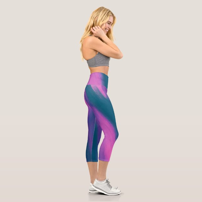 Women's Yoga Set with Artistic Brushstroke Design  Capri Leggings (Right)