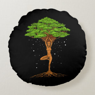 Womens Yoga Tree Of Life Round Pillow