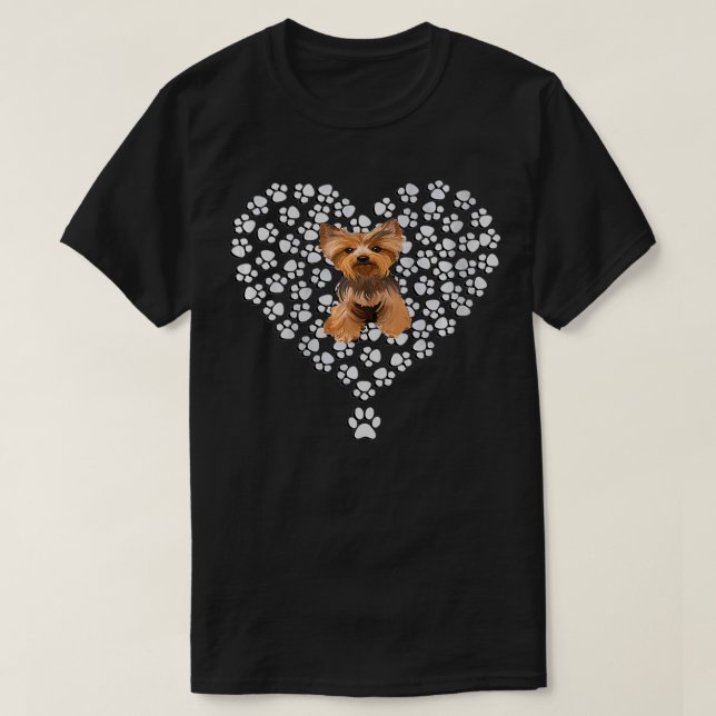 Womens Yorkshire Terrier Lover Dog Paw Design Hear T-Shirt (Design Front)
