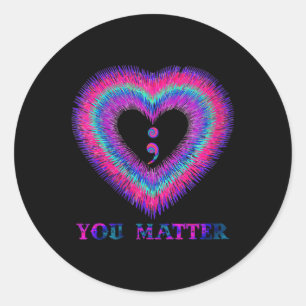 Womens You Semicolon Heart Suicide Prevention Awar Classic Round Sticker
