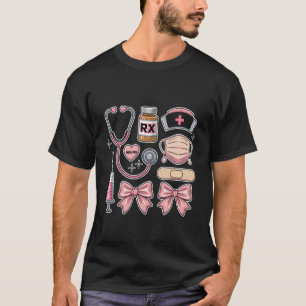 Womenu2019s Pink Retro Nurse Coquette Bow Girlie N T-Shirt