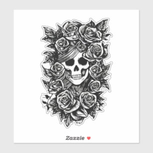 Womman Skull Roses Goth Original ink drawing Art  