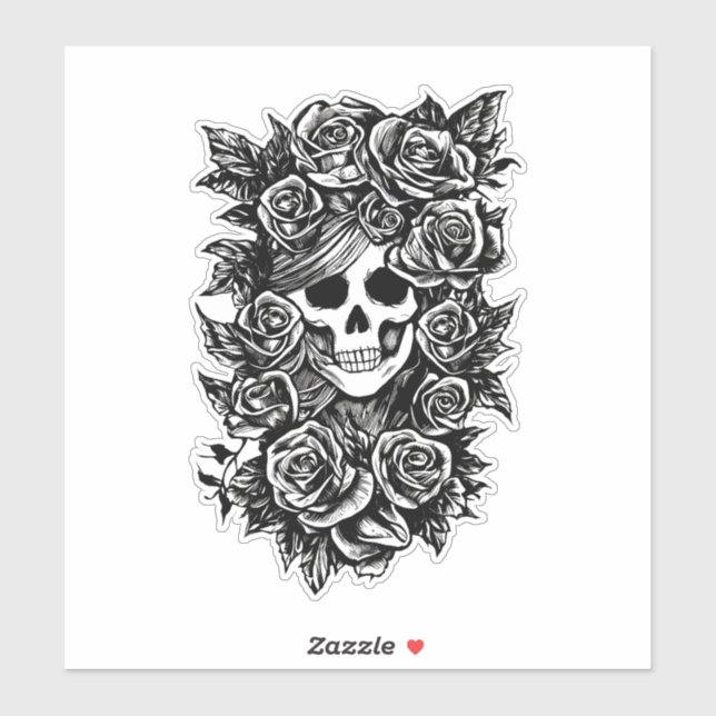 Womman Skull Roses Goth Original ink drawing Art   (Sheet)