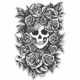 Womman Skull Roses Goth Original ink drawing Art 