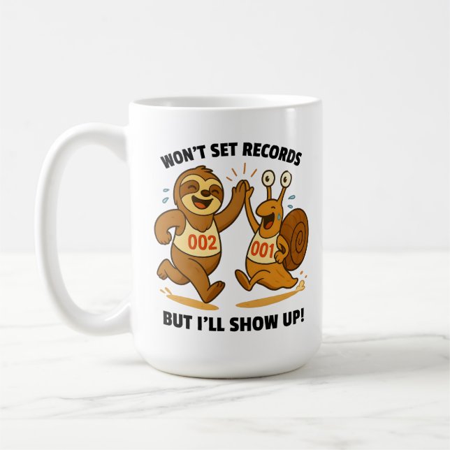 Won’t Set Records – Sloth and Snail Running Team Coffee Mug (Left)