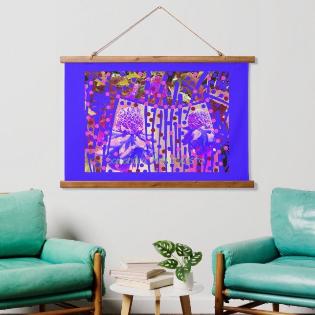 Wonder Flower Scroll Art Wood Topped Wall Tapestry (Living Room)