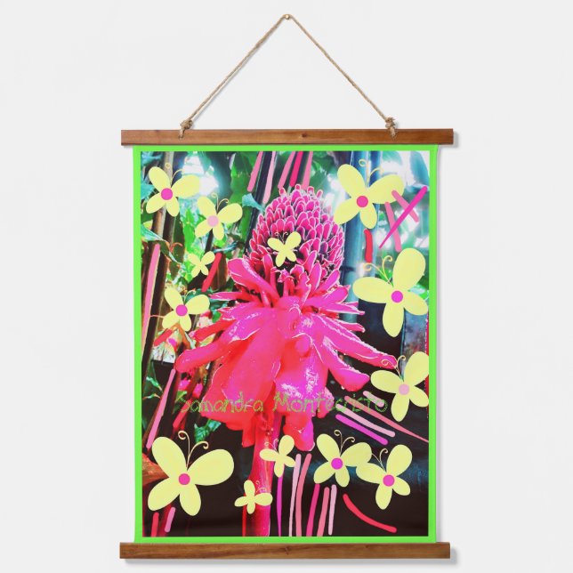 Wonder Flower Scroll Art Wood Topped Wall Tapestry (Front)