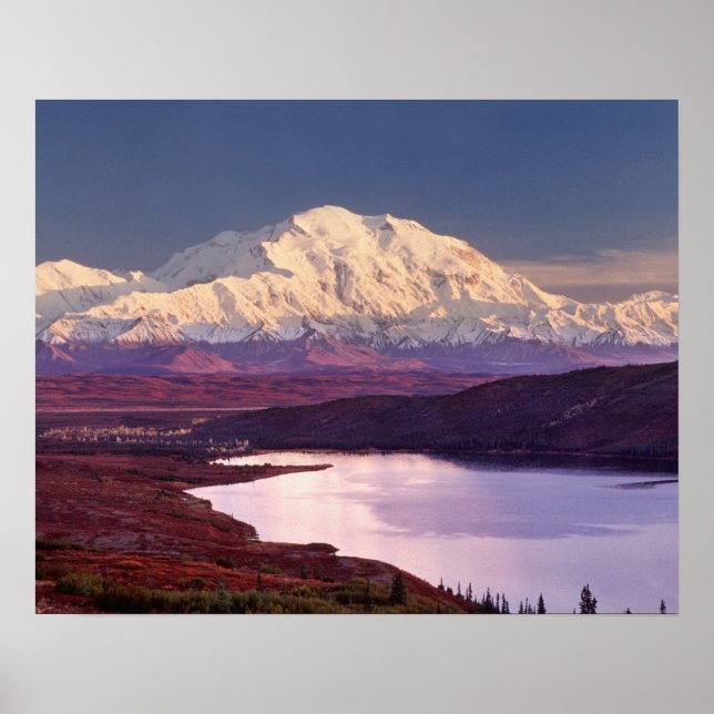 Wonder Lake and Mt. Denali at sunrise in the Poster (Front)