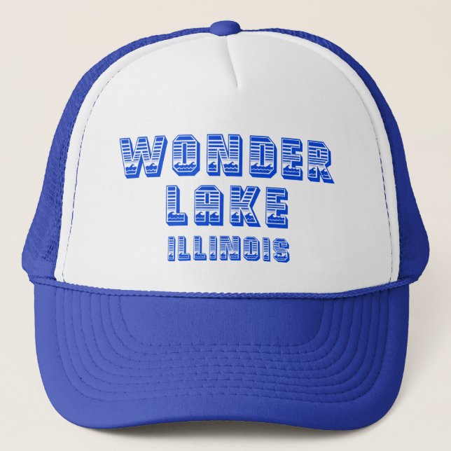 Wonder Lake Illinois Blue Waterline Trucker Hat (Front)