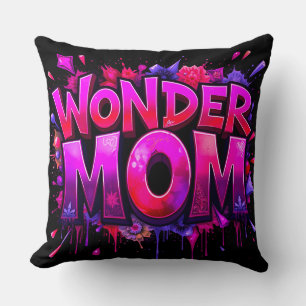 Wonder Mom Quote Pink Red Flowers Mother's Day Throw Pillow