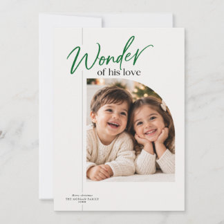 Wonder of His Green script Photo Religious Holiday Card