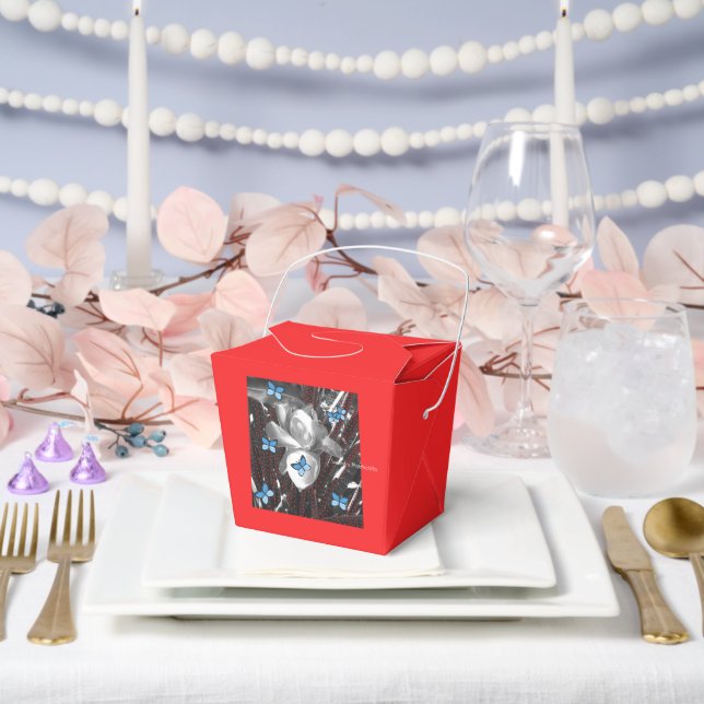 Wonder Rose Red Ants & Blue Butterflies Favor Box (Wedding)