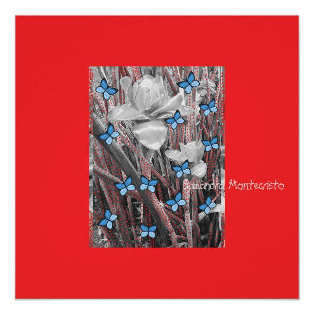 Wonder Rose Red Ants & Blue Butterflies Poster (Front)