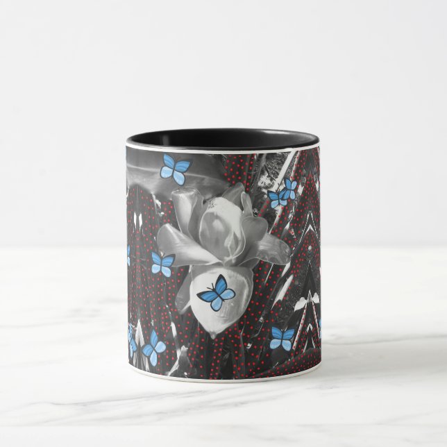 Wonder Rose Red Ants & Blue Butterflies Signature Mug (Center)