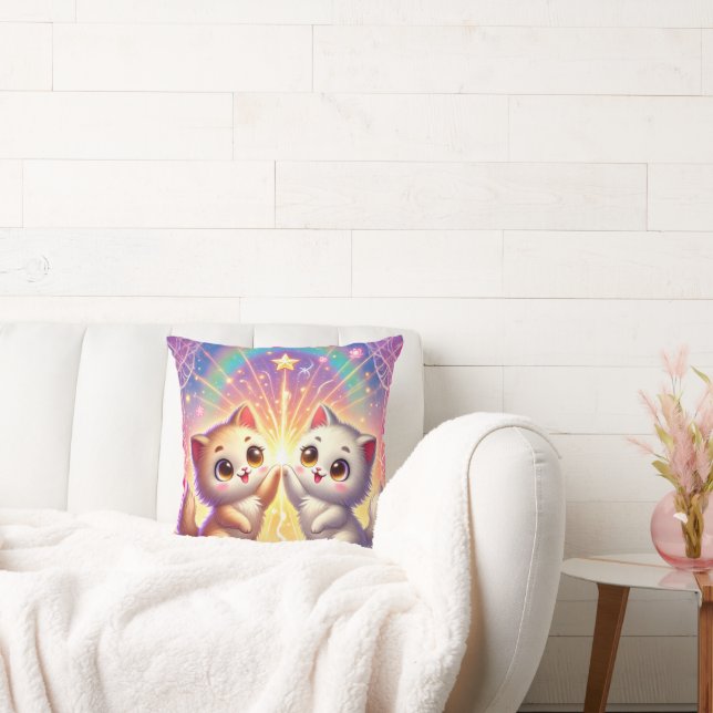  Wonder Twins – Magical Cat Duo Throw Pillow (Couch)