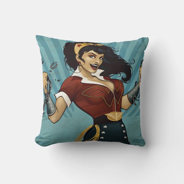 Wonder Woman Amazonians Unite Vintage Poster Throw Pillow (Front)