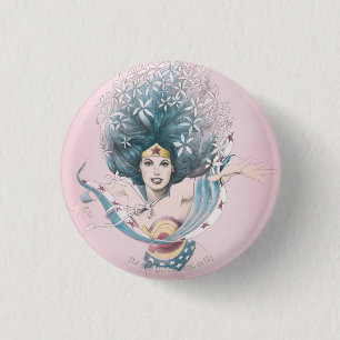 Wonder Woman and Flowers 1 Inch Round Button