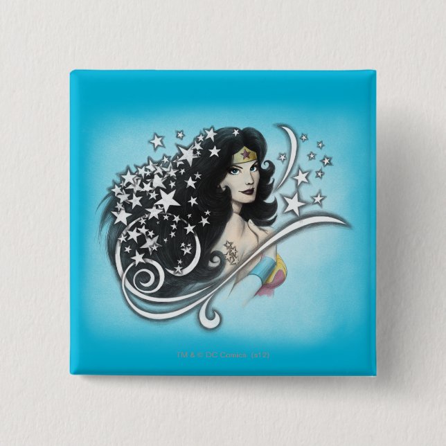 Wonder Woman and Stars 2 Inch Square Button (Front)