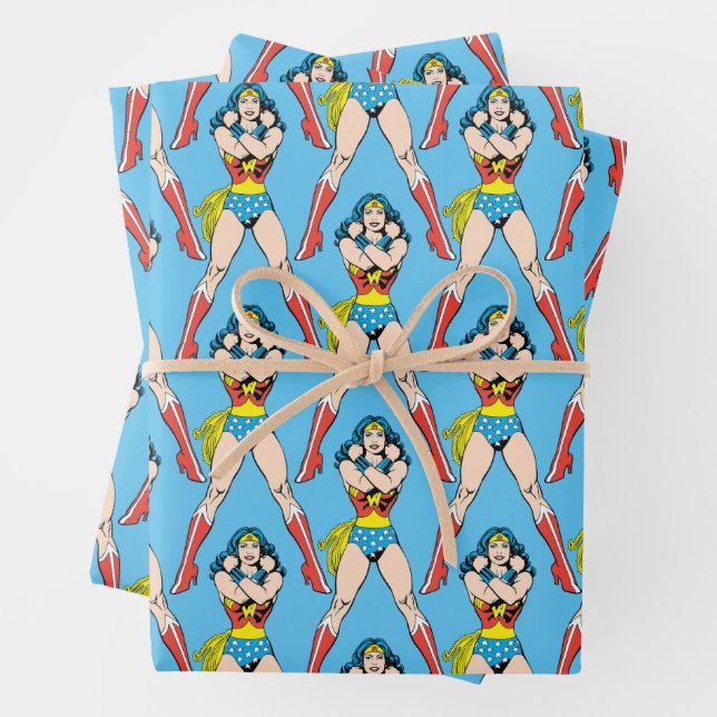 Wonder Woman Arms Crossed Wrapping Paper Sheet (In situ)