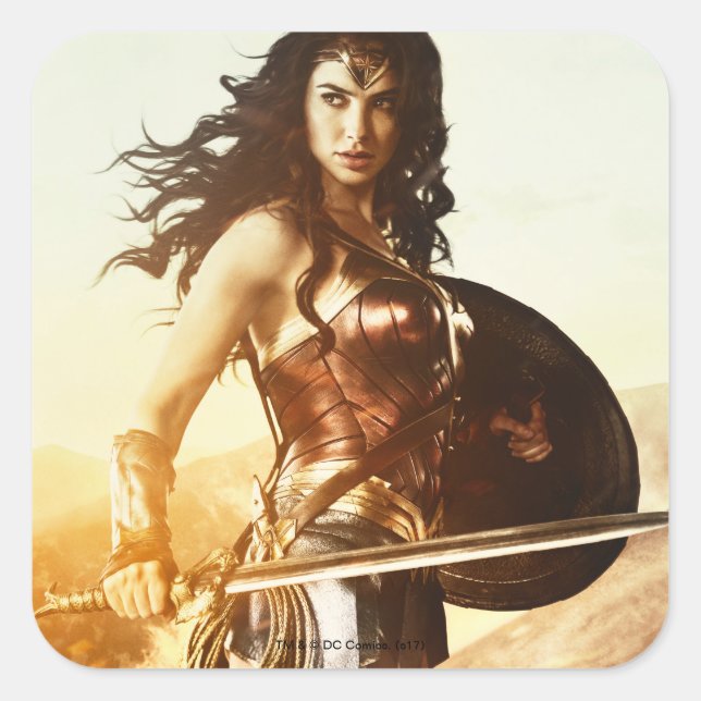 Wonder Woman At Sunset Square Sticker (Front)