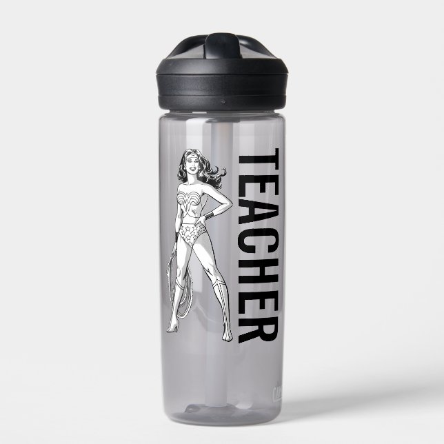 Wonder Woman Black & White Pose Water Bottle (Front)