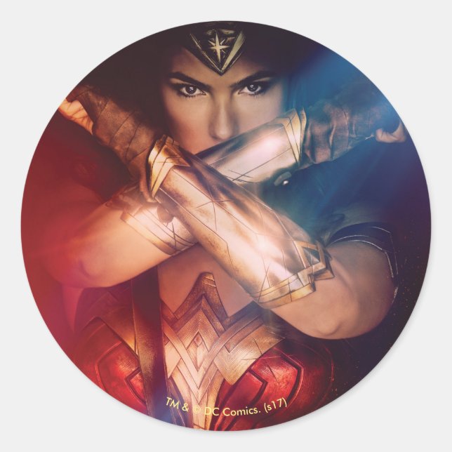 Wonder Woman Blocking With Bracelets Classic Round Sticker (Front)